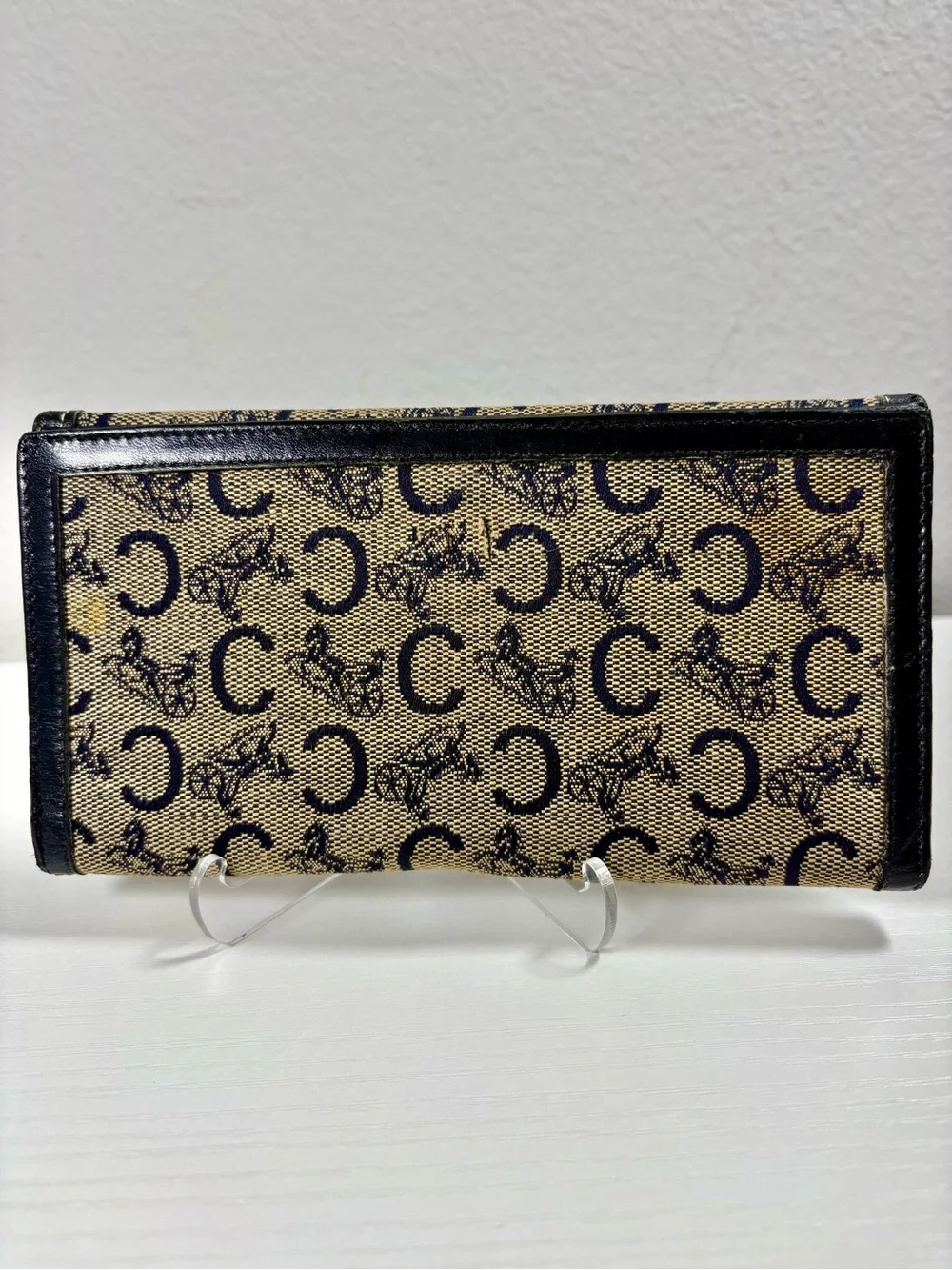 Celine Long Wallet, Navy & Beige Canvas and Leather
